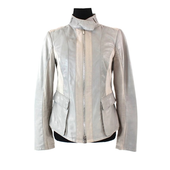 ARMANI COLLEZIONI LAMBS LEATHER MOTO JACKET SIZE 4 EUC - Picture 1 of 7